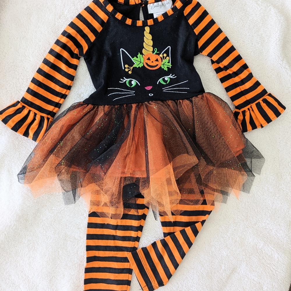 Emily Rose Halloween Kitty Unicorn Matching Orange/Black Stripe Outfit. Size 18M